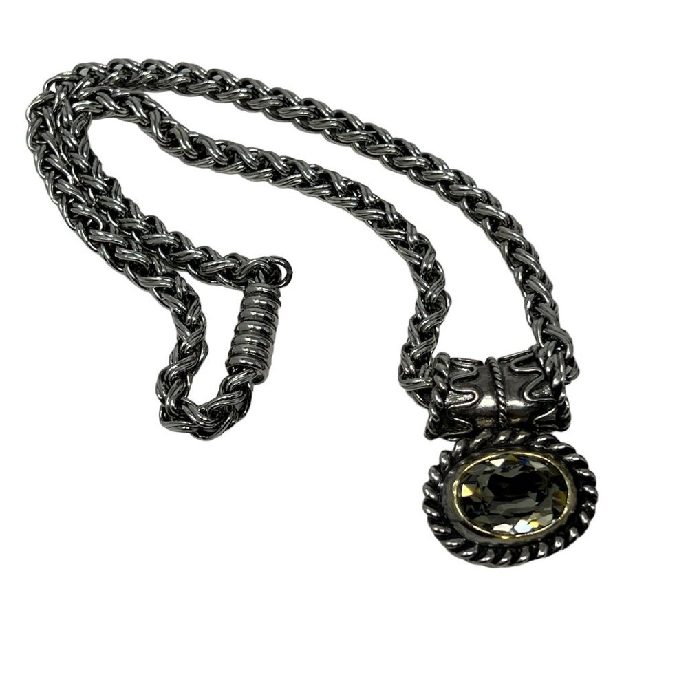 Silver‎ Tone Necklace Blue Stone Decorative Bale Magnetic Closure